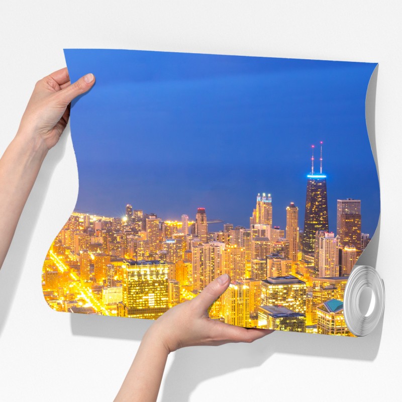 Fototapeta lotnicza panorama Chicago nocą – Wallissimo® Fototapeta lotnicza panorama Chicago nocą – Wallissimo®