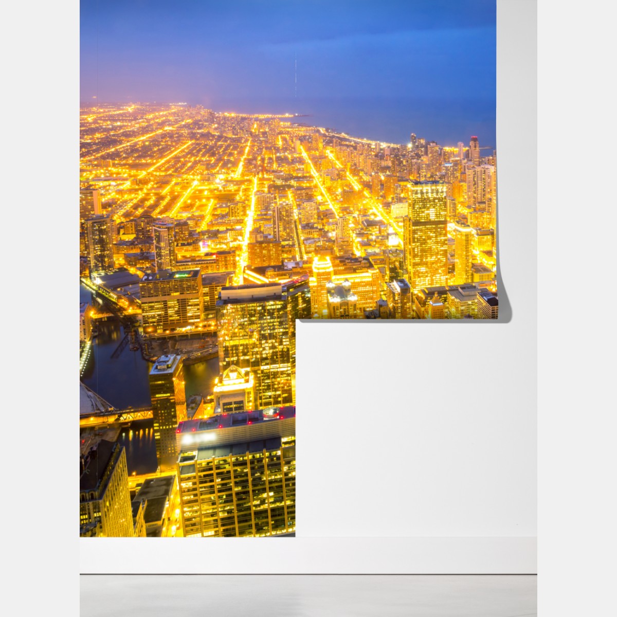 Fototapeta lotnicza panorama Chicago nocą – Wallissimo® Fototapeta lotnicza panorama Chicago nocą – Wallissimo®