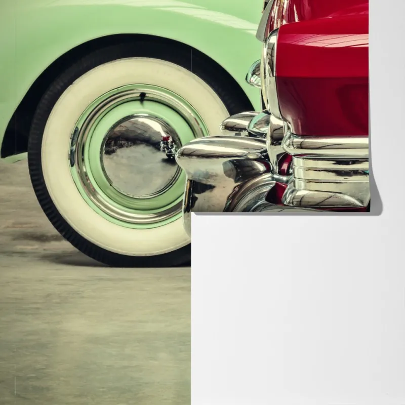 Fototapeta zbliżenie klasycznych samochodów w czerwieni i mięcie – Wallissimo® Fototapeta zbliżenie klasycznych samochodów w czerwieni i mięcie – Wallissimo®