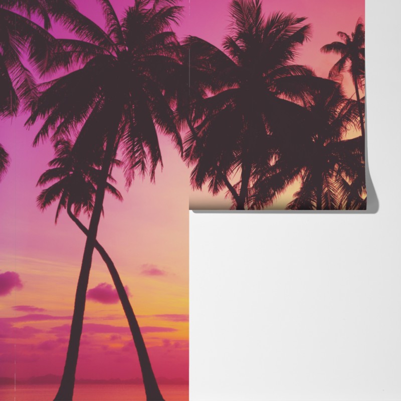 Fototapeta tropikalny zachód słońca z palmami, Tajlandia – Wallissimo® Fototapeta tropikalny zachód słońca z palmami, Tajlandia – Wallissimo®