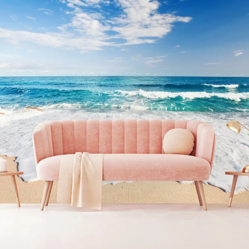 Fototapeta turkusowe fale na piaszczystej plaży – Wallissimo® Fototapeta turkusowe fale na piaszczystej plaży – Wallissimo®