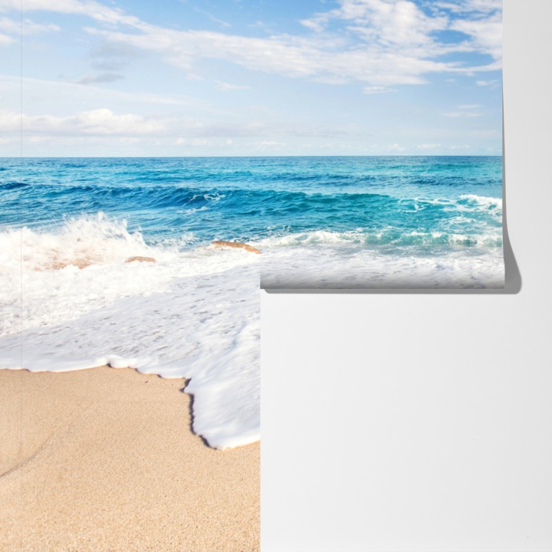 Fototapeta turkusowe fale na piaszczystej plaży – Wallissimo® Fototapeta turkusowe fale na piaszczystej plaży – Wallissimo®