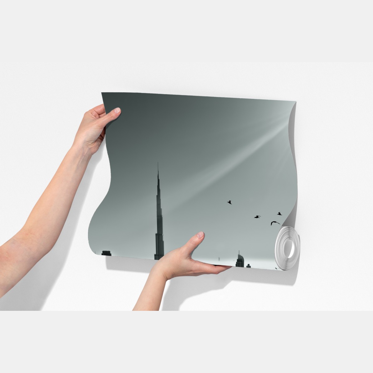 Fototapeta mglista panorama Dubaju ponad chmurami – Wallissimo® Fototapeta mglista panorama Dubaju ponad chmurami – Wallissimo®