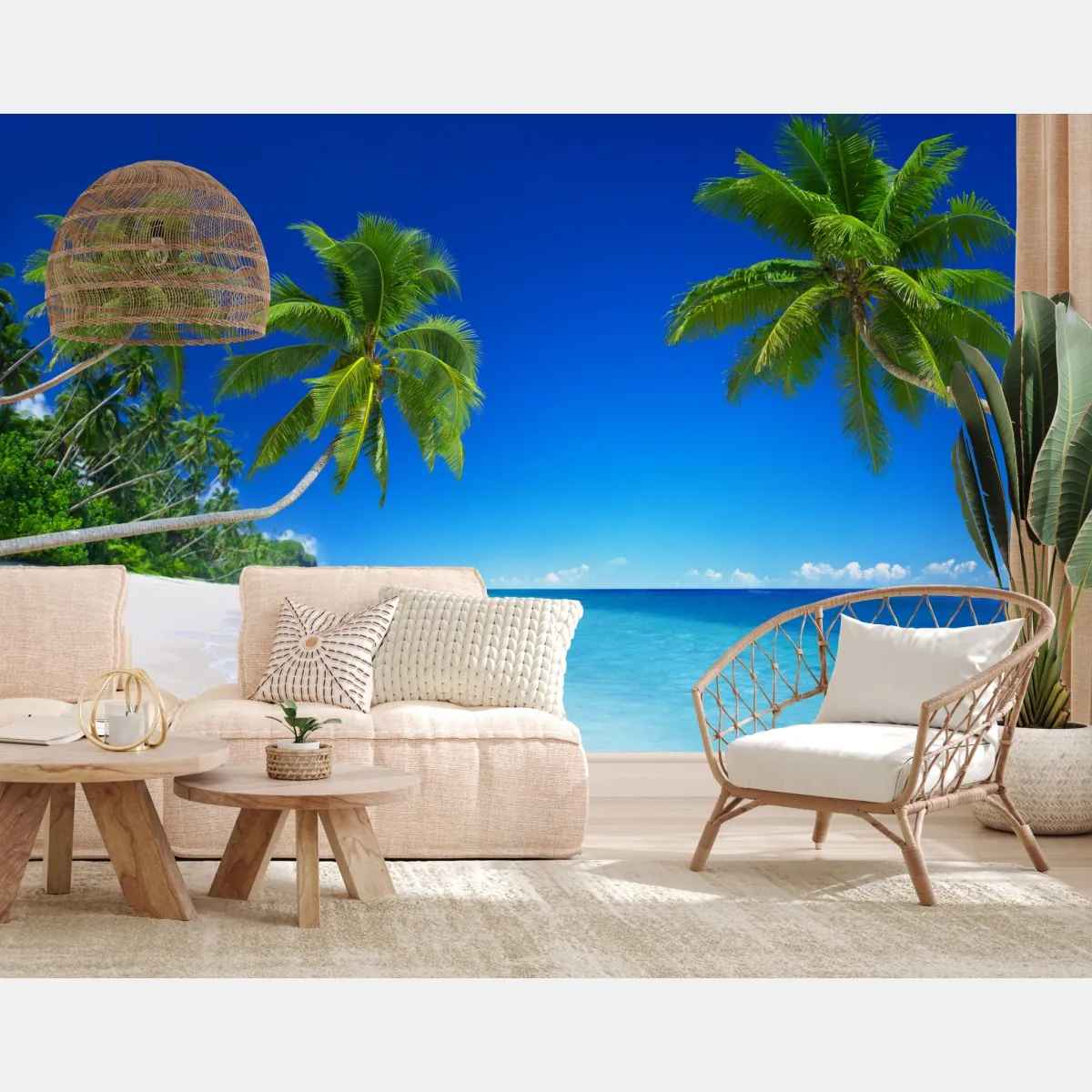 Fototapeta tropikalna plaża z palmami – Wallissimo® Fototapeta tropikalna plaża z palmami – Wallissimo®