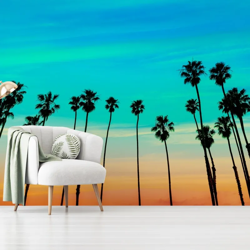 Fototapeta palmy o zachodzie słońca w Kalifornii – Wallissimo® Fototapeta palmy o zachodzie słońca w Kalifornii – Wallissimo®