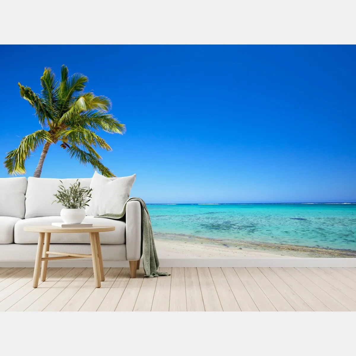 Fototapeta tropikalna plaża z palmą – Wallissimo® Fototapeta tropikalna plaża z palmą – Wallissimo®