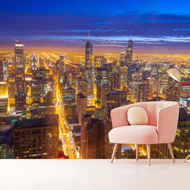 Fototapeta Chicago nocna panorama miasta