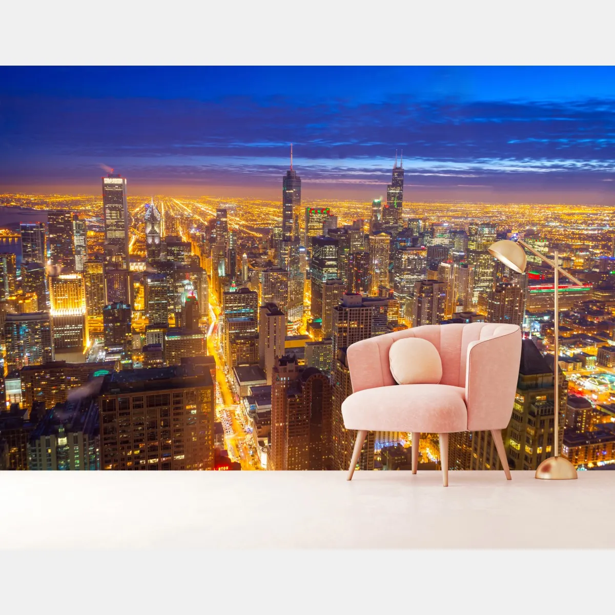 Fototapeta Chicago nocna panorama miasta – Wallissimo® Fototapeta Chicago nocna panorama miasta – Wallissimo®
