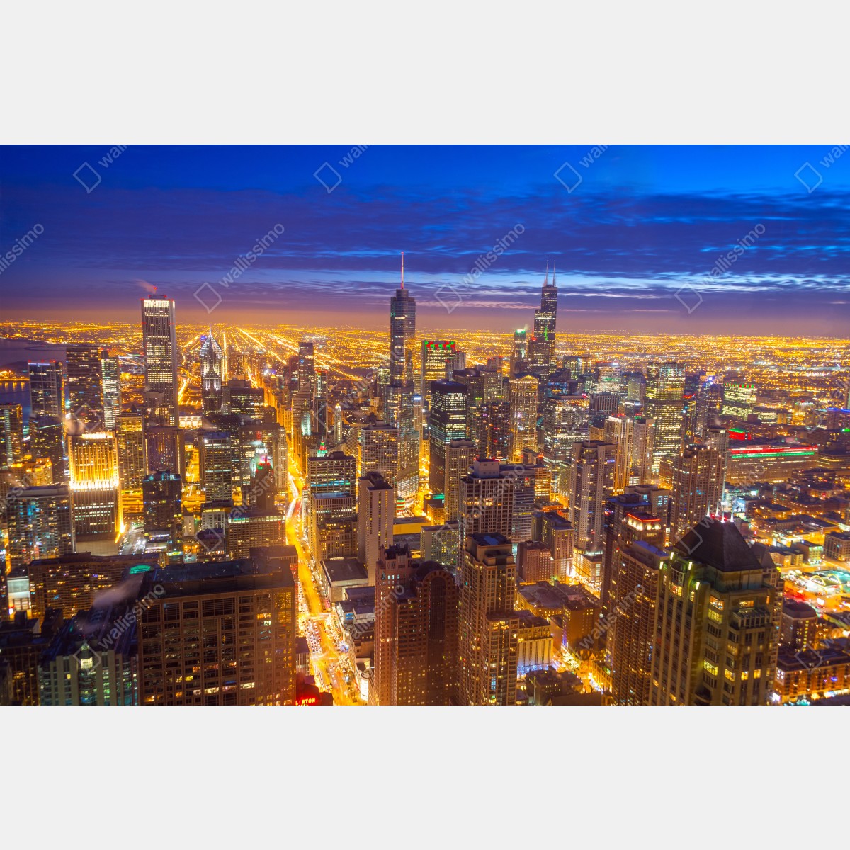 Fototapeta Chicago nocna panorama miasta – Wallissimo® Fototapeta Chicago nocna panorama miasta – Wallissimo®