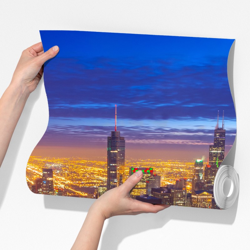 Fototapeta Chicago nocna panorama miasta – Wallissimo® Fototapeta Chicago nocna panorama miasta – Wallissimo®