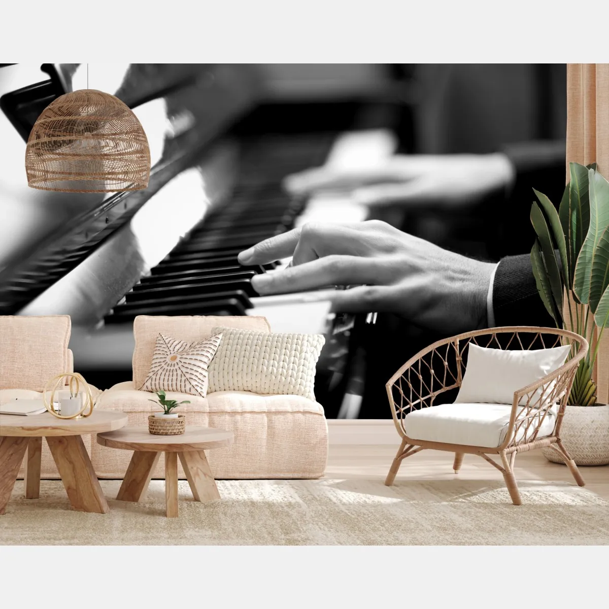 Fototapeta ręce przy klawiaturze fortepianu w czerni i bieli – Wallissimo® Fototapeta ręce przy klawiaturze fortepianu w czerni i bieli – Wallissimo®