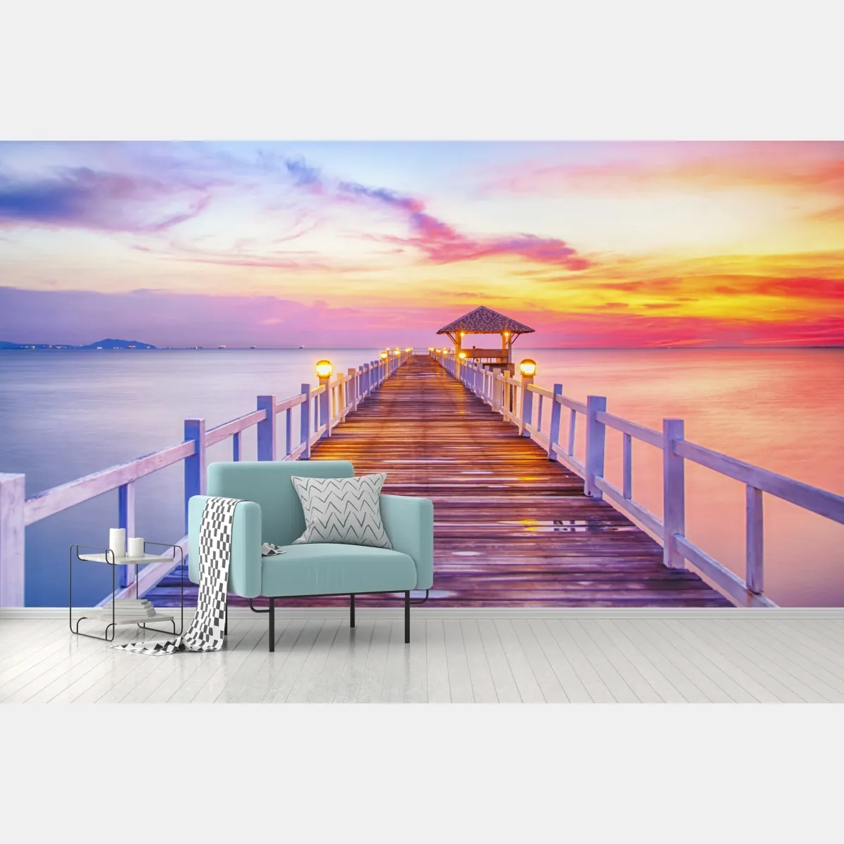 Fototapeta molo o zachodzie słońca nad spokojnym horyzontem – Wallissimo® Fototapeta molo o zachodzie słońca nad spokojnym horyzontem – Wallissimo®