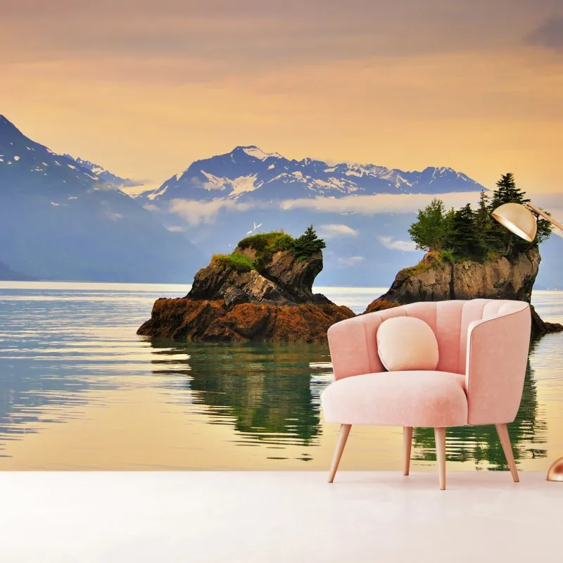 Fototapeta spokojne odbicia wysp o zachodzie słońca