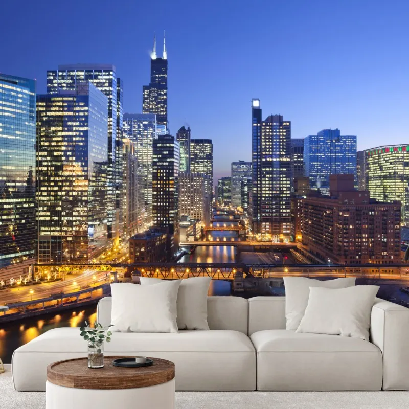 Fototapeta widok na panoramę Chicago o zmierzchu