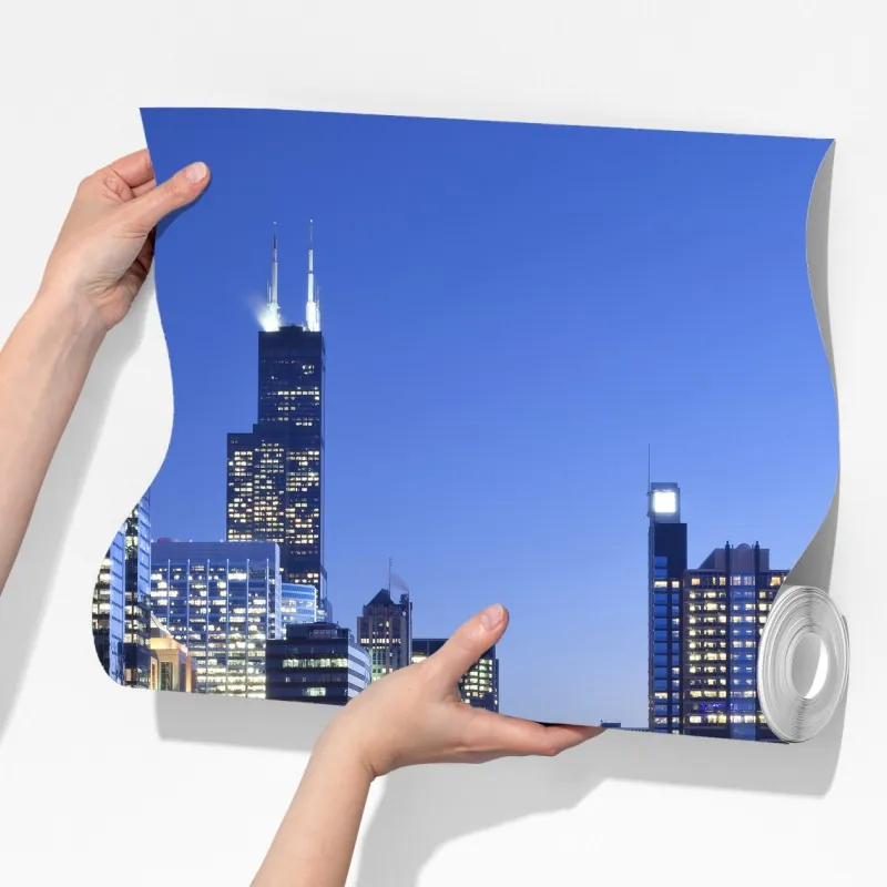 Fototapeta widok na panoramę Chicago o zmierzchu – Wallissimo® Fototapeta widok na panoramę Chicago o zmierzchu – Wallissimo®