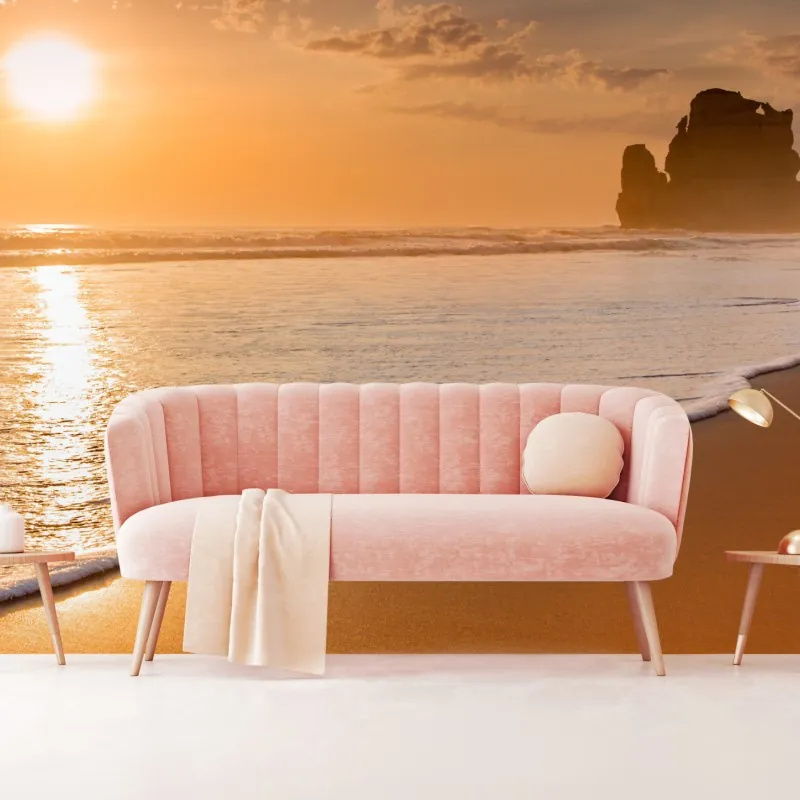 Fototapeta złocisty zachód słońca nad plażą – Wallissimo® Fototapeta złocisty zachód słońca nad plażą – Wallissimo®