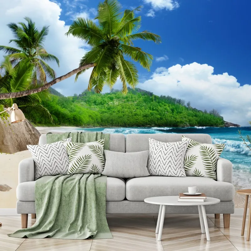 Fototapeta spokojna tropikalna plaża na Mahe, Seszele – Wallissimo® Fototapeta spokojna tropikalna plaża na Mahe, Seszele – Wallissimo®