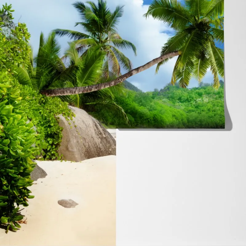 Fototapeta spokojna tropikalna plaża na Mahe, Seszele – Wallissimo® Fototapeta spokojna tropikalna plaża na Mahe, Seszele – Wallissimo®