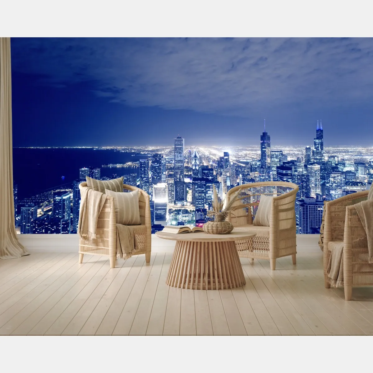 Fototapeta Chicago nocna panorama miasta – Wallissimo® Fototapeta Chicago nocna panorama miasta – Wallissimo®