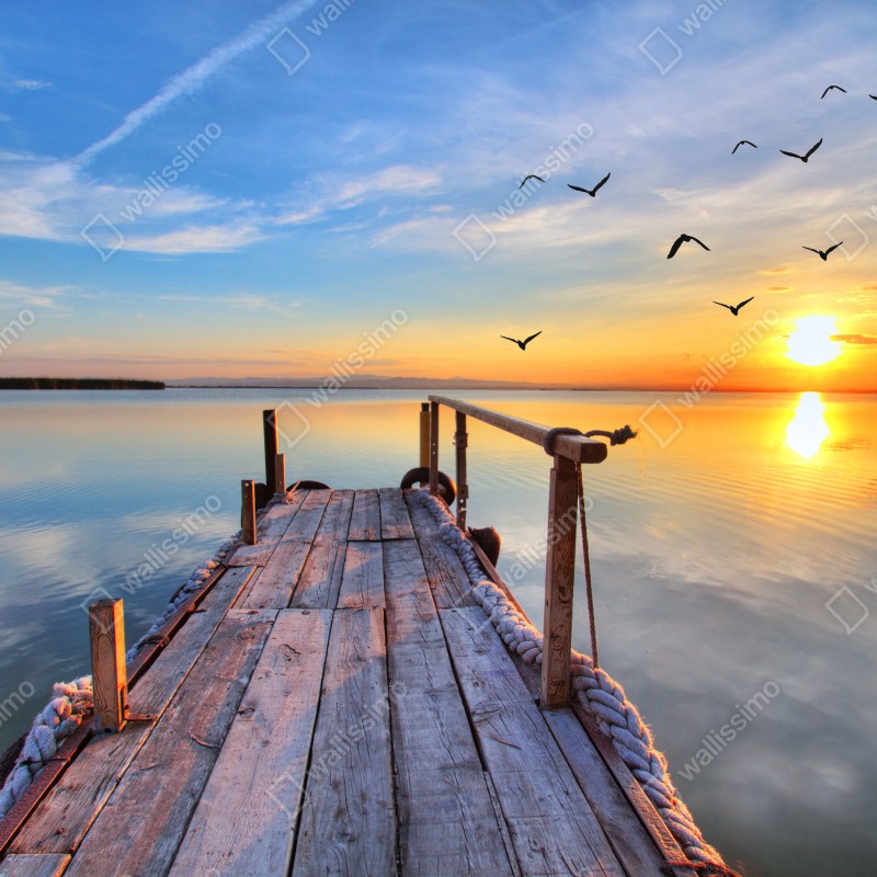 Fototapeta zachód słońca przy drewnianym pomoście – Wallissimo® Fototapeta zachód słońca przy drewnianym pomoście – Wallissimo®