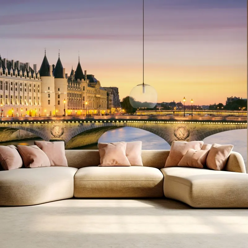 Fototapeta Paryż zachód słońca nad zabytkowym mostem