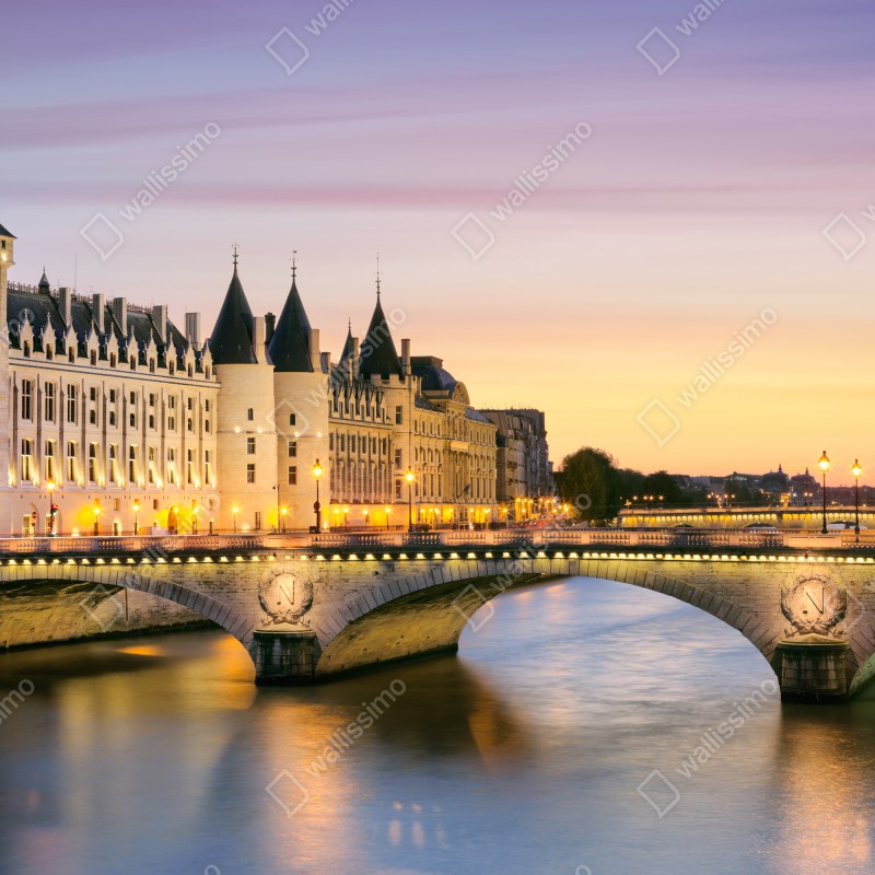 Fototapeta Paryż zachód słońca nad zabytkowym mostem – Wallissimo® Fototapeta Paryż zachód słońca nad zabytkowym mostem – Wallissimo®
