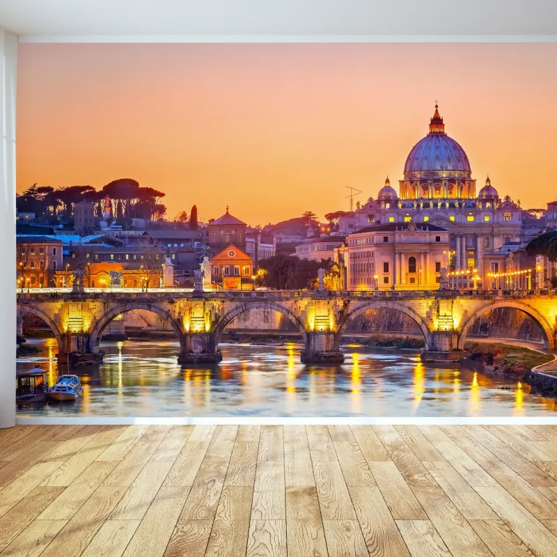 Fototapeta zachód słońca nad Bazyliką św. Piotra i Tybrem