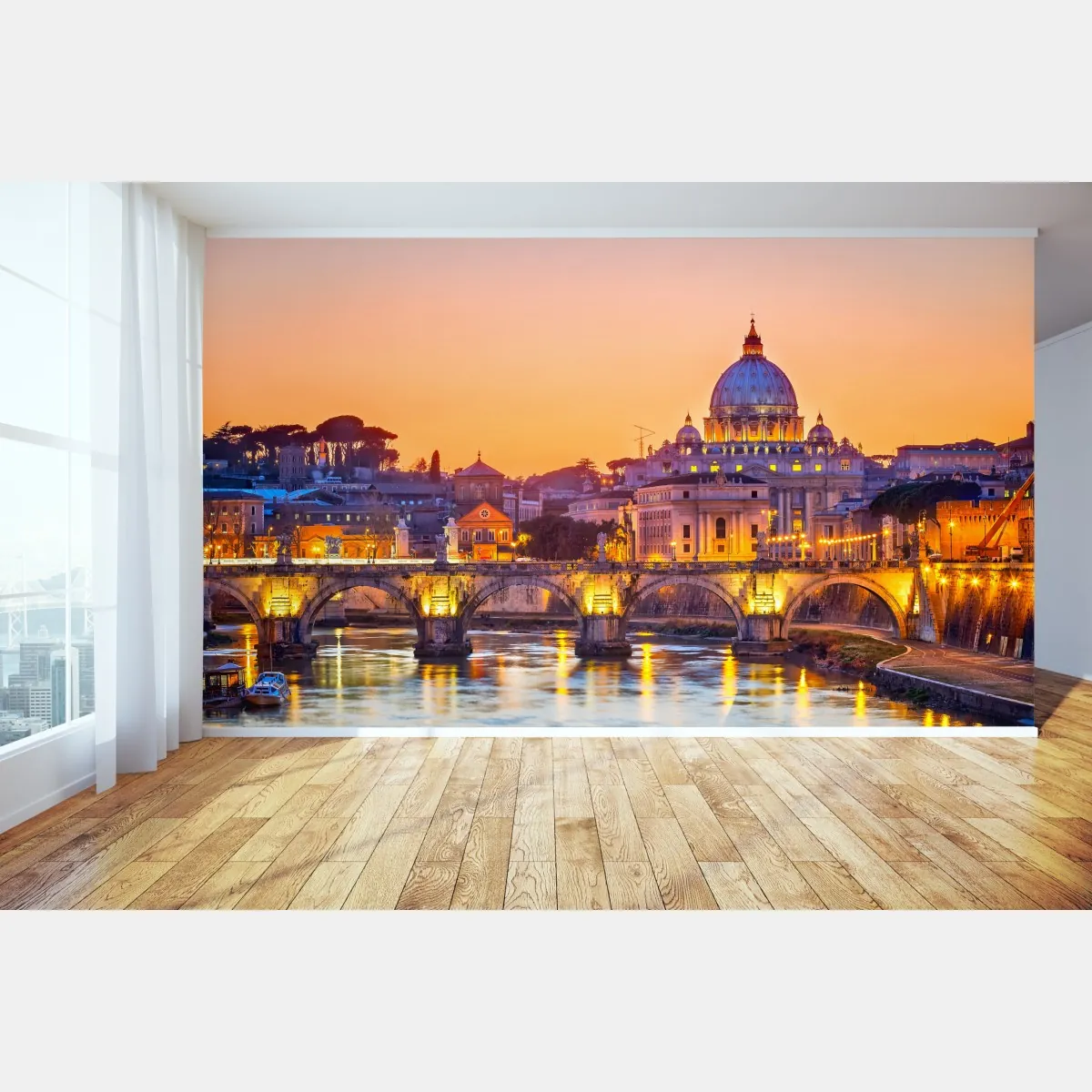 Fototapeta zachód słońca nad Bazyliką św. Piotra i Tybrem – Wallissimo® Fototapeta zachód słońca nad Bazyliką św. Piotra i Tybrem – Wallissimo®