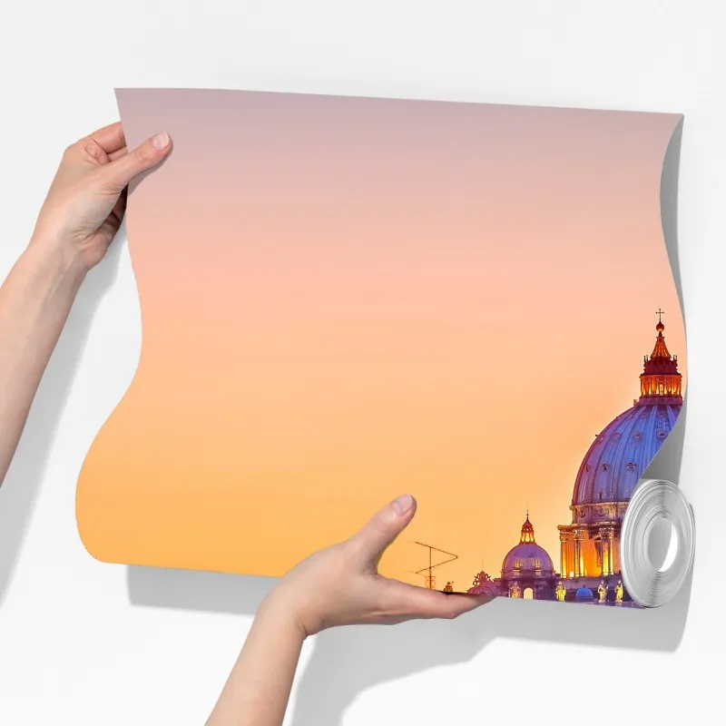 Fototapeta zachód słońca nad Bazyliką św. Piotra i Tybrem – Wallissimo® Fototapeta zachód słońca nad Bazyliką św. Piotra i Tybrem – Wallissimo®