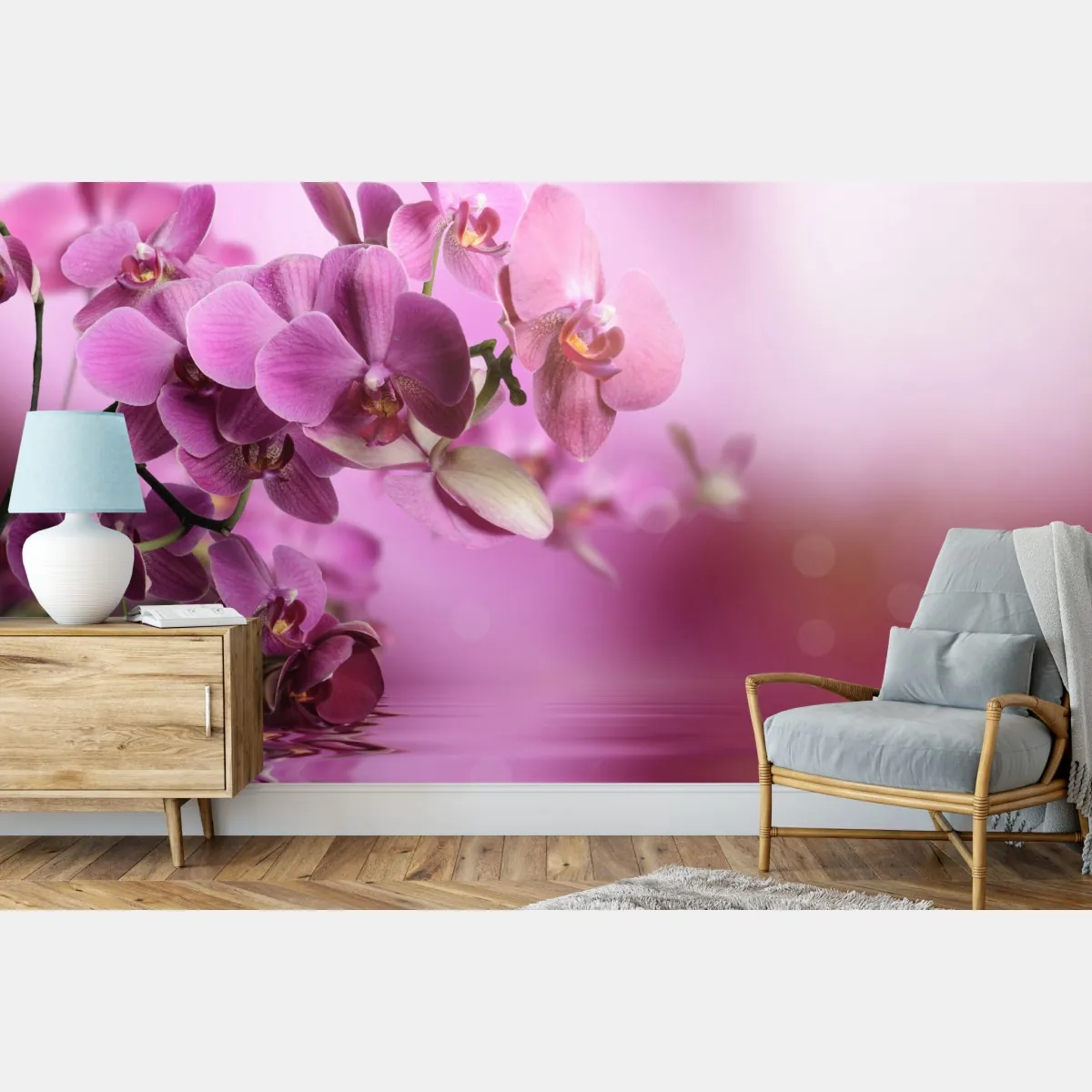 Fototapeta różowe orchidee z odbiciem – Wallissimo® Fototapeta różowe orchidee z odbiciem – Wallissimo®