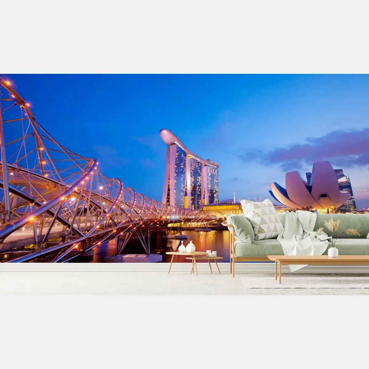 Fototapeta panorama Marina Bay o zmierzchu – Wallissimo® Fototapeta panorama Marina Bay o zmierzchu – Wallissimo®