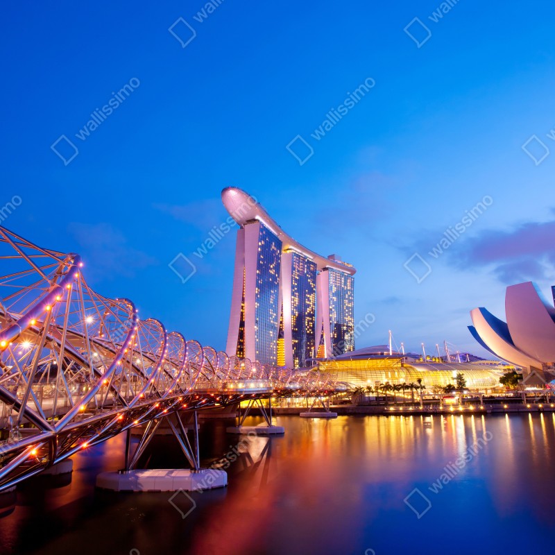Fototapeta panorama Marina Bay o zmierzchu – Wallissimo® Fototapeta panorama Marina Bay o zmierzchu – Wallissimo®