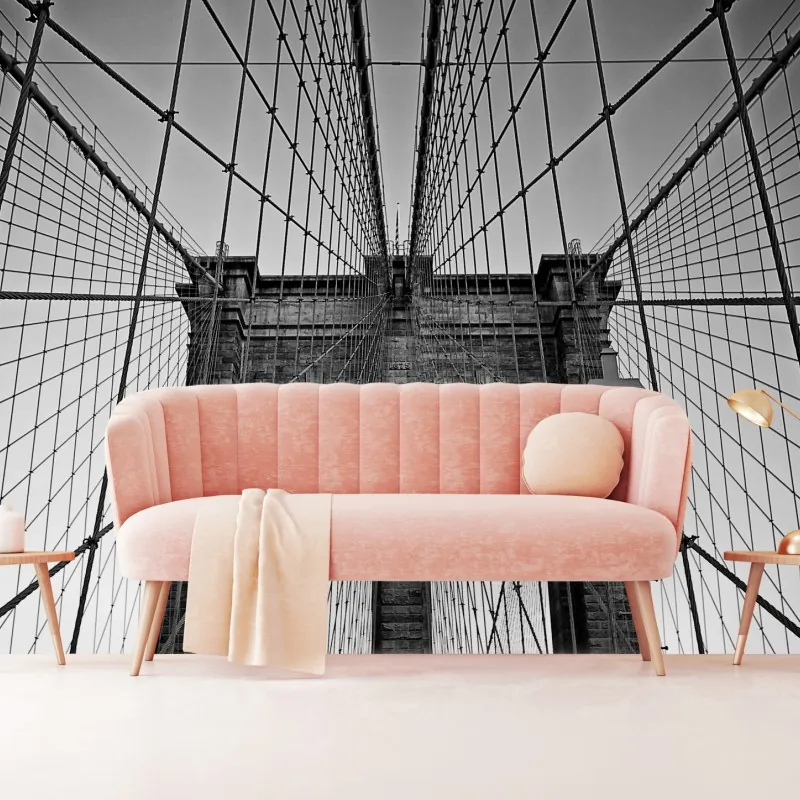 Fototapeta symetryczny most wiszący w czerni i bieli