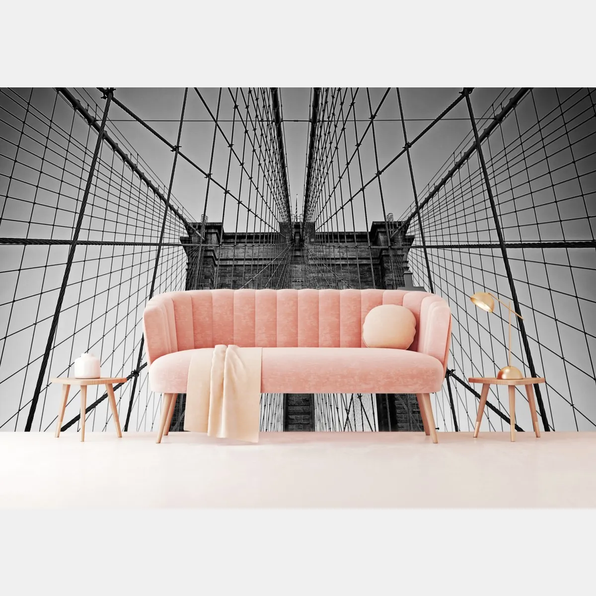 Fototapeta symetryczny most wiszący w czerni i bieli – Wallissimo® Fototapeta symetryczny most wiszący w czerni i bieli – Wallissimo®