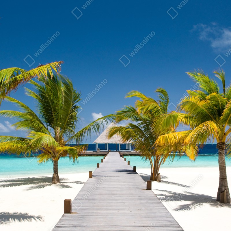 Fototapeta tropikalny pomost nad turkusowymi wodami – Wallissimo® Fototapeta tropikalny pomost nad turkusowymi wodami – Wallissimo®