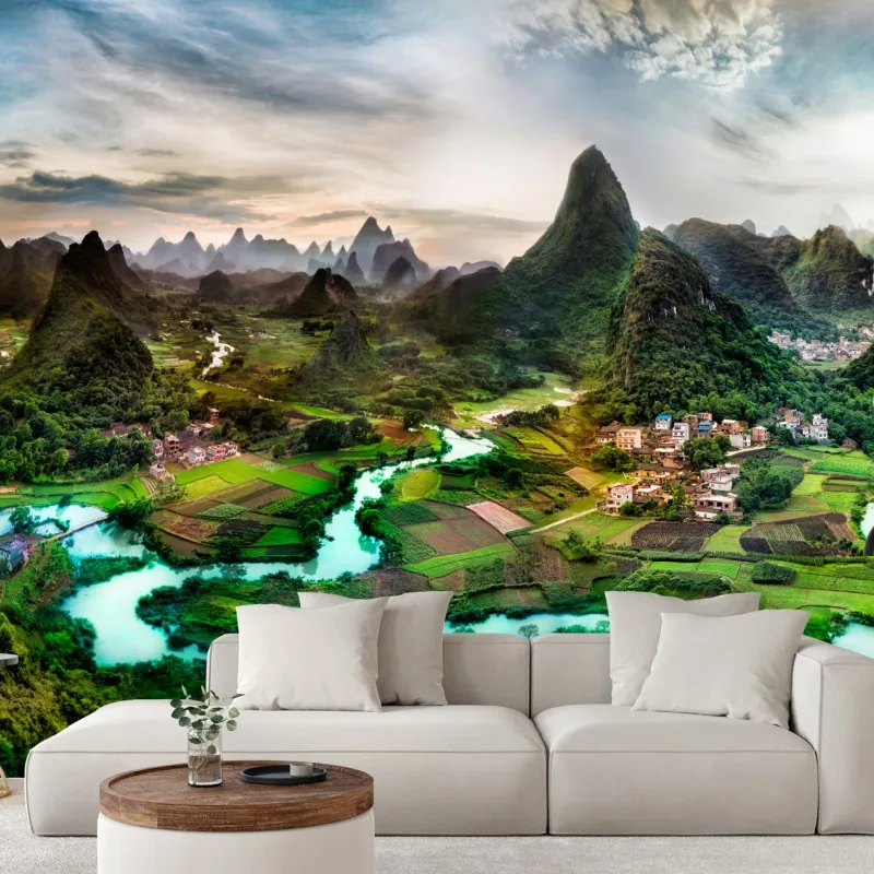 Wall mural emerald river through karst mountains panorama