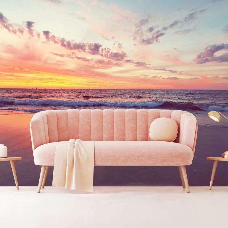 Wall mural pastel beach sunset over calm sea