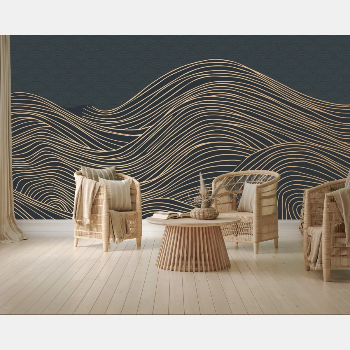 Fototapeta złote fale w japońskim stylu – Wallissimo® Fototapeta złote fale w japońskim stylu – Wallissimo®