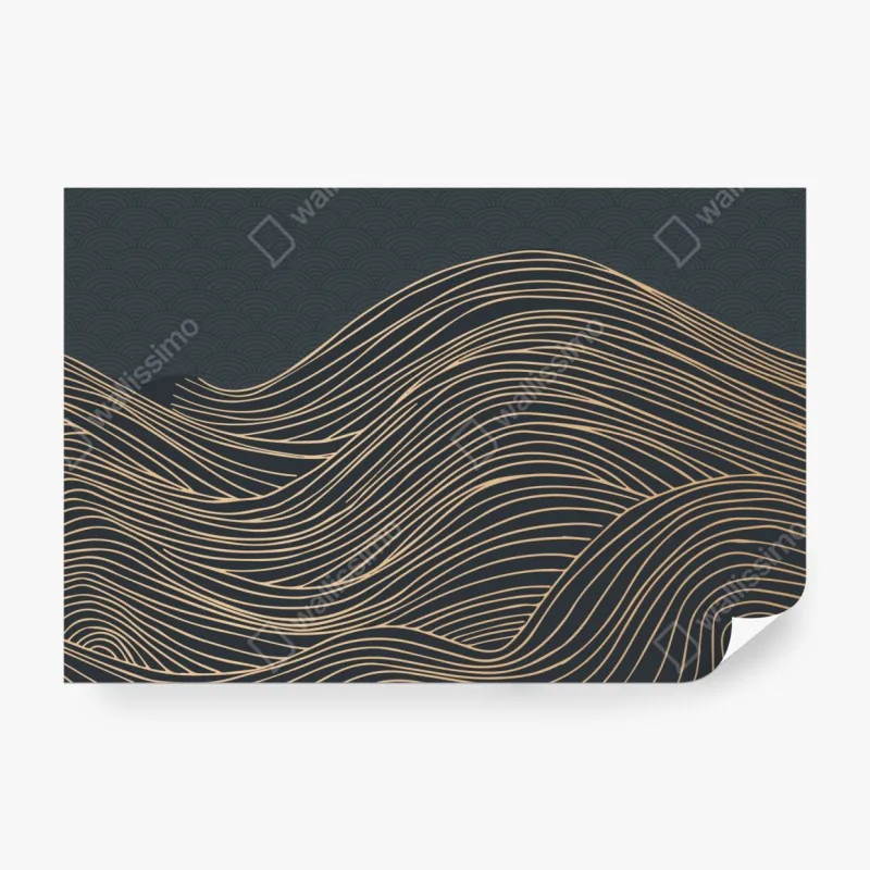 Wall mural golden wave lines with Japanese motif