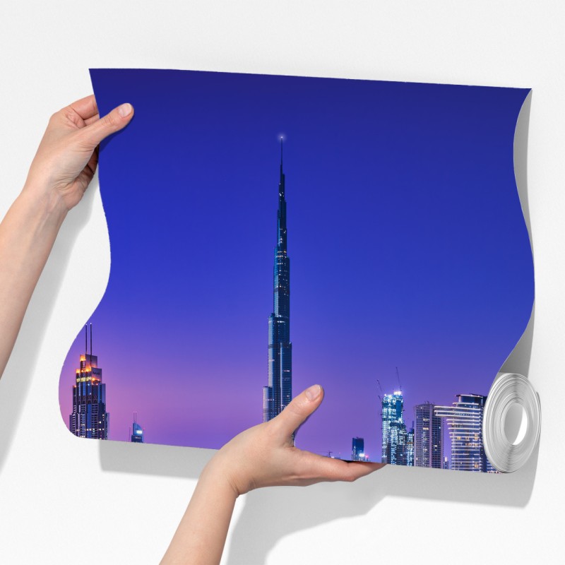 Fototapeta Dubaj nocą: panorama miejskich świateł – Wallissimo® Fototapeta Dubaj nocą: panorama miejskich świateł – Wallissimo®