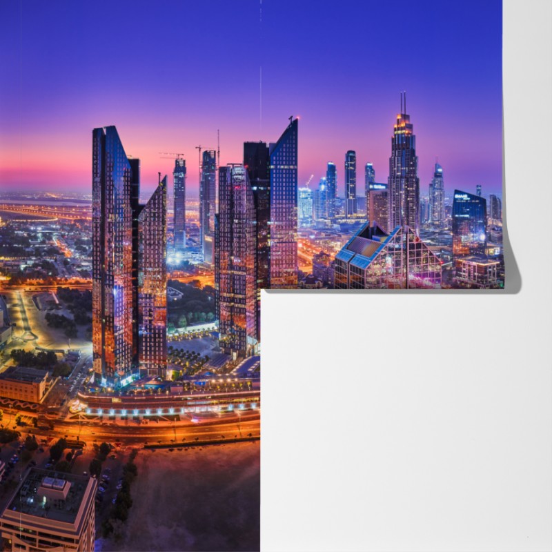 Fototapeta Dubaj nocą: panorama miejskich świateł – Wallissimo® Fototapeta Dubaj nocą: panorama miejskich świateł – Wallissimo®