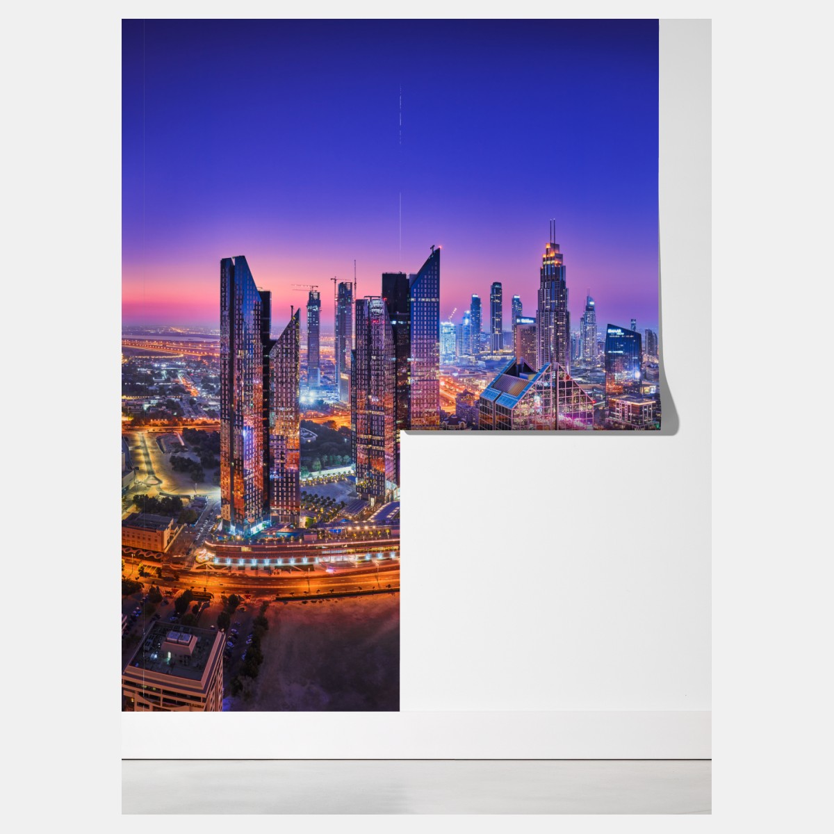 Fototapeta Dubaj nocą: panorama miejskich świateł – Wallissimo® Fototapeta Dubaj nocą: panorama miejskich świateł – Wallissimo®