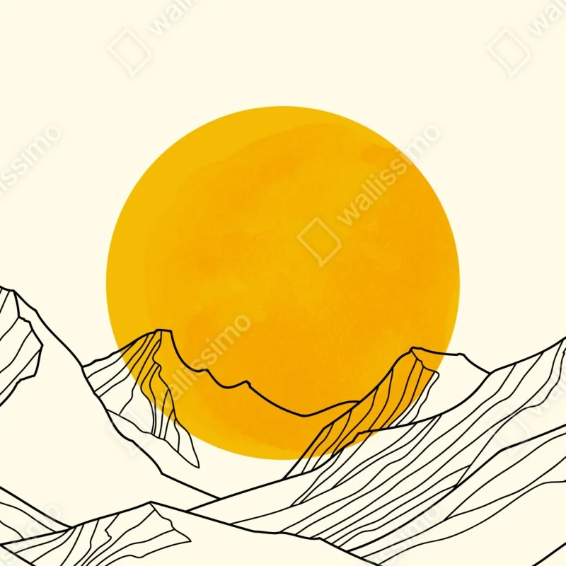 Fototapeta złote słońce nad minimalistycznymi górami – Wallissimo® Fototapeta złote słońce nad minimalistycznymi górami – Wallissimo®
