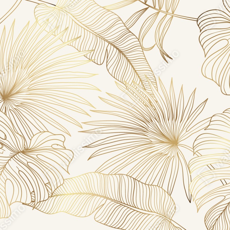 Fototapeta złote tropikalne liście na beżowym tle – Wallissimo® Fototapeta złote tropikalne liście na beżowym tle – Wallissimo®