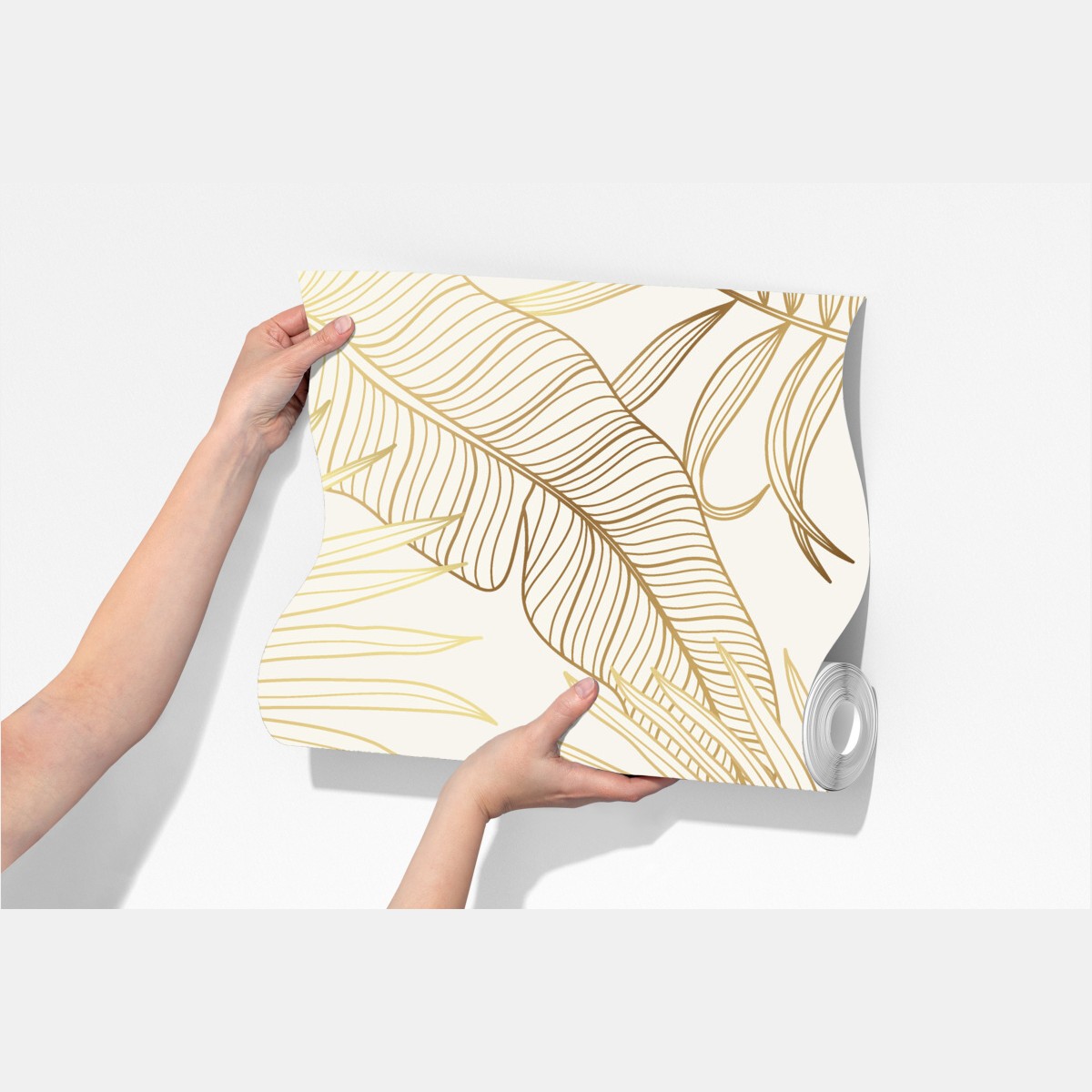 Fototapeta złote tropikalne liście na beżowym tle – Wallissimo® Fototapeta złote tropikalne liście na beżowym tle – Wallissimo®