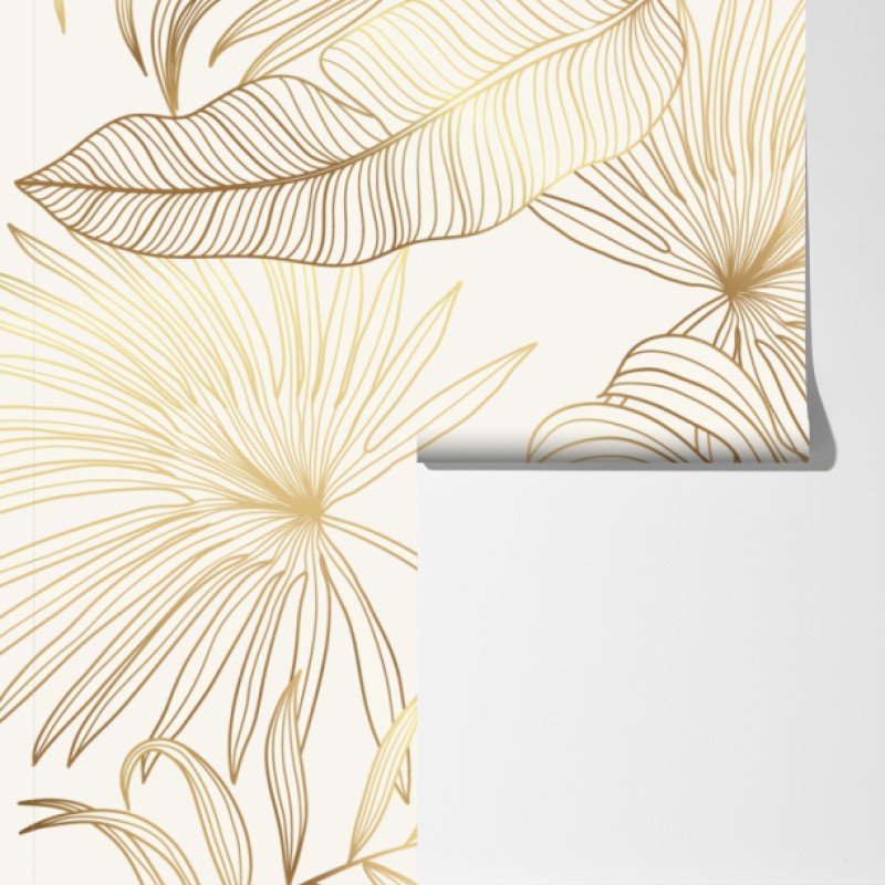 Fototapeta złote tropikalne liście na beżowym tle – Wallissimo® Fototapeta złote tropikalne liście na beżowym tle – Wallissimo®