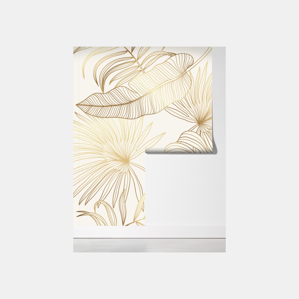 Fototapeta złote tropikalne liście na beżowym tle – Wallissimo® Fototapeta złote tropikalne liście na beżowym tle – Wallissimo®