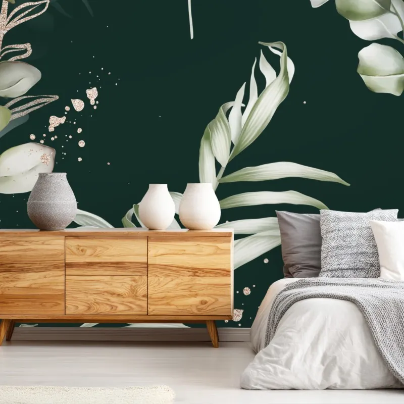 Wall mural eucalyptus botanical pattern with gold accents