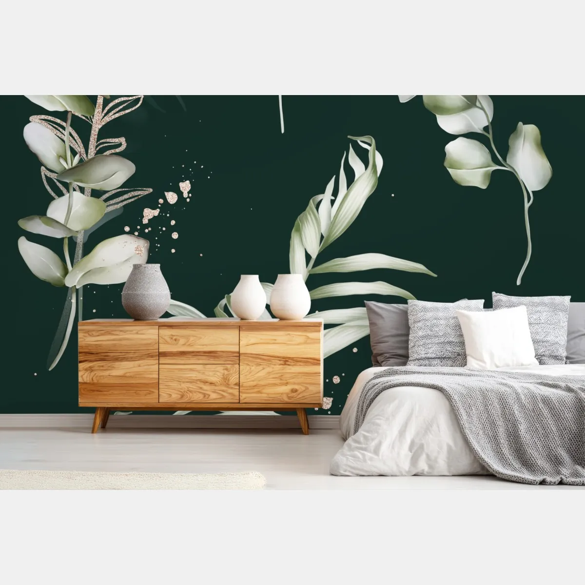 Fototapeta wzór eukaliptusa ze złotymi akcentami – Wallissimo® Fototapeta wzór eukaliptusa ze złotymi akcentami – Wallissimo®