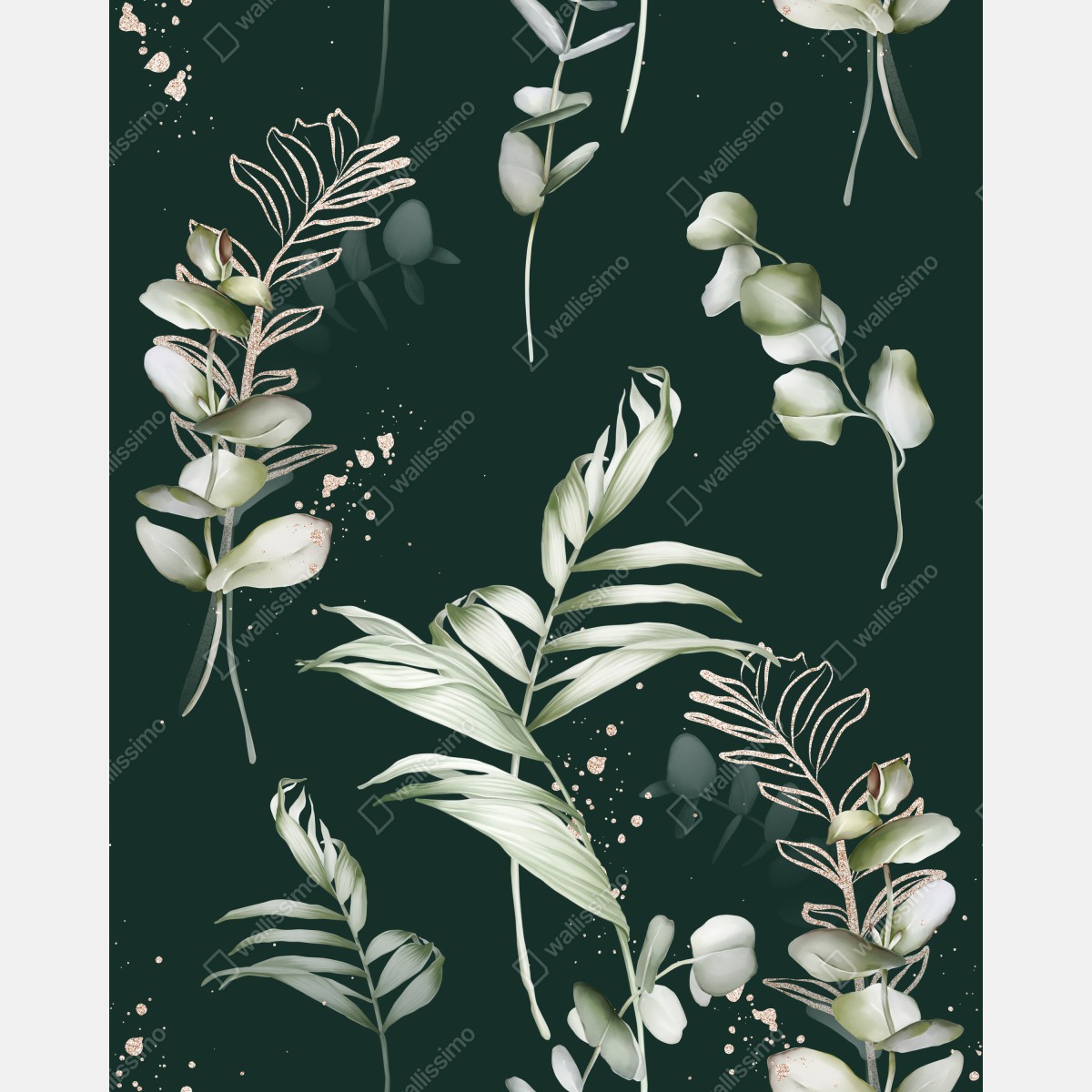 Fototapeta wzór eukaliptusa ze złotymi akcentami – Wallissimo® Fototapeta wzór eukaliptusa ze złotymi akcentami – Wallissimo®